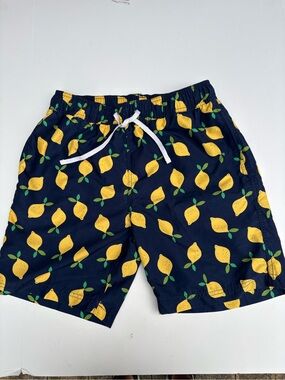 Hanna Andersson Navy Swim Trunks with Yellow Lemon Print -medium-beach-camp